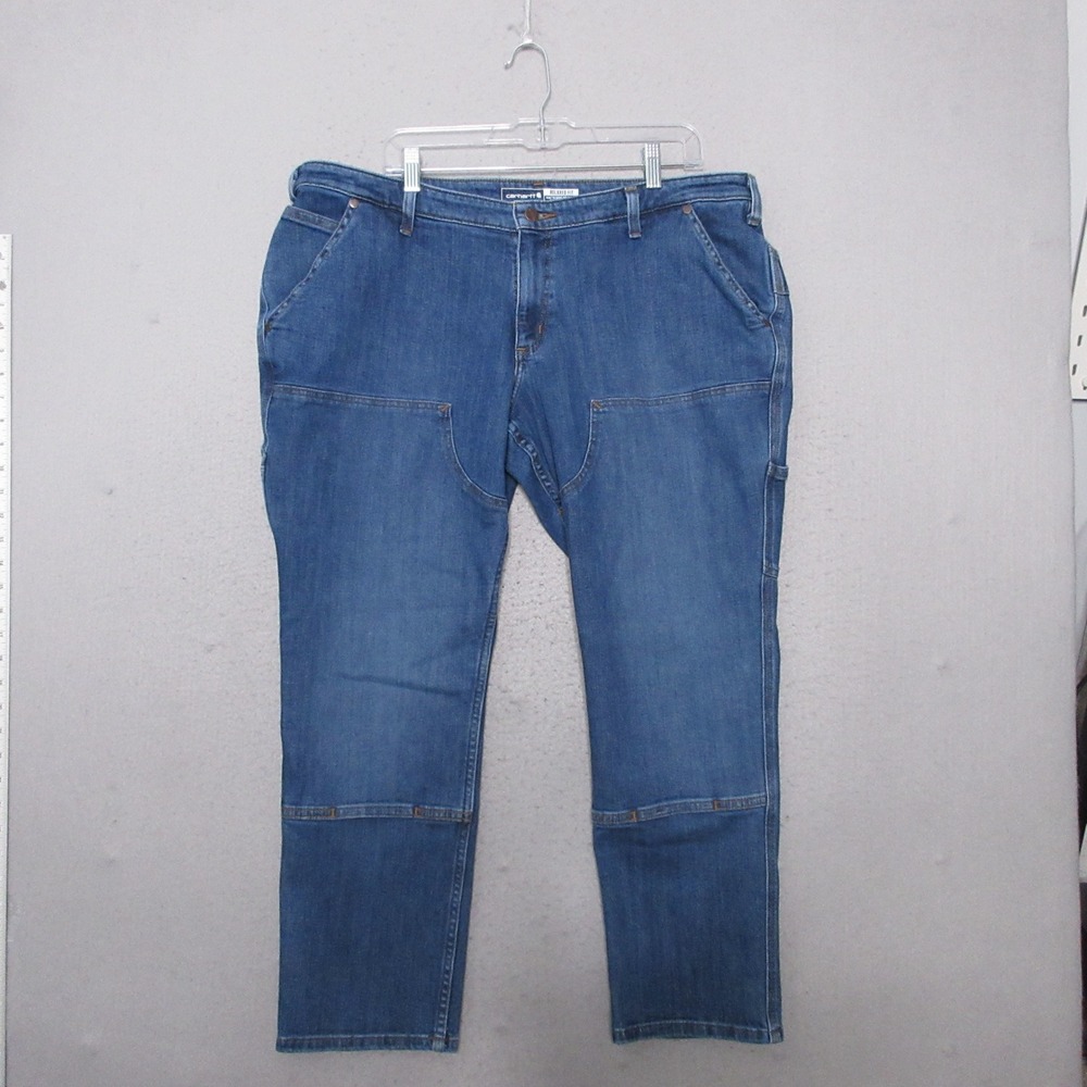 Carhartt Jeans Women 18 Short Blue BD5110-W‎ Relaxed Fit Double Knee Workwear